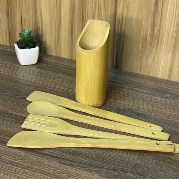 Conjunto de Utensílios de Cozinha em Bambu