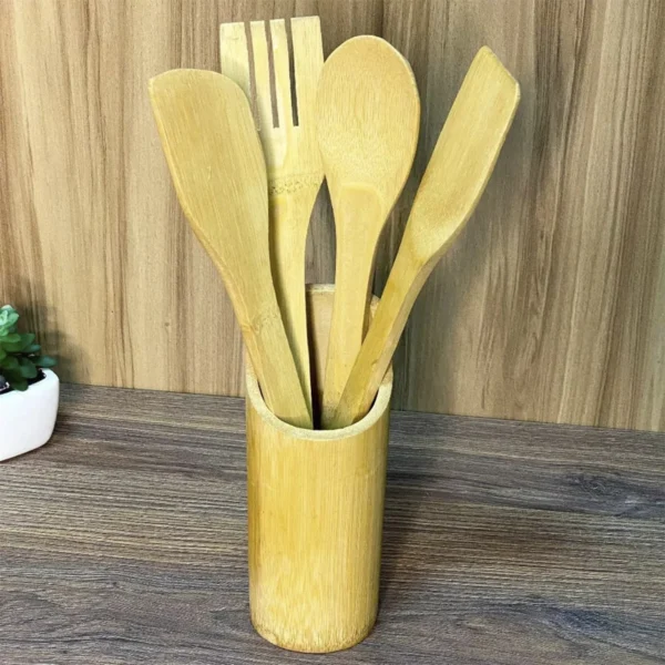 Conjunto de Utensílios de Cozinha em Bambu