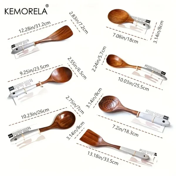 Conjunto de Utensílios para Cozinha em Madeira Tailandesa