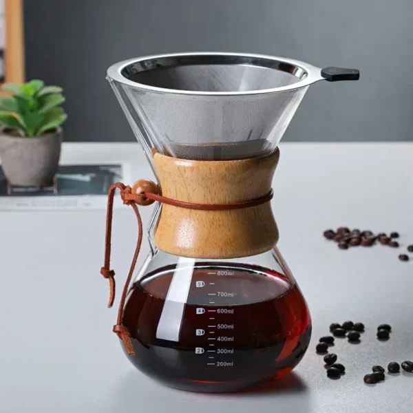 Cafeteira em Vidro com Detalhe em Madeira