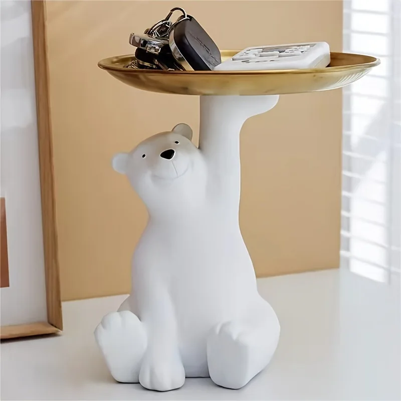 Estátua de Urso com Bandeja Decorativa