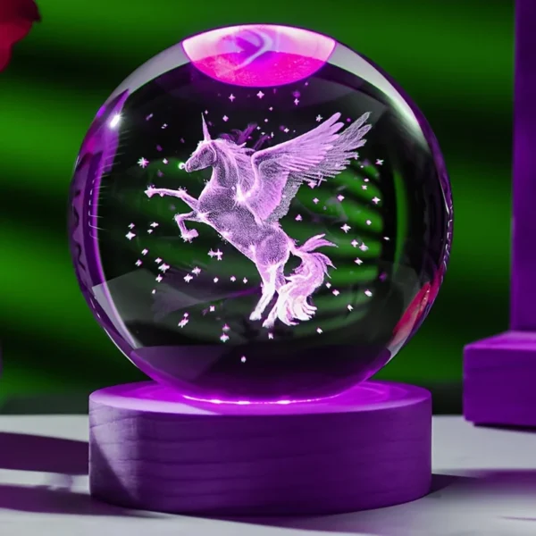 Bola Iluminada Unicórnio em 3D