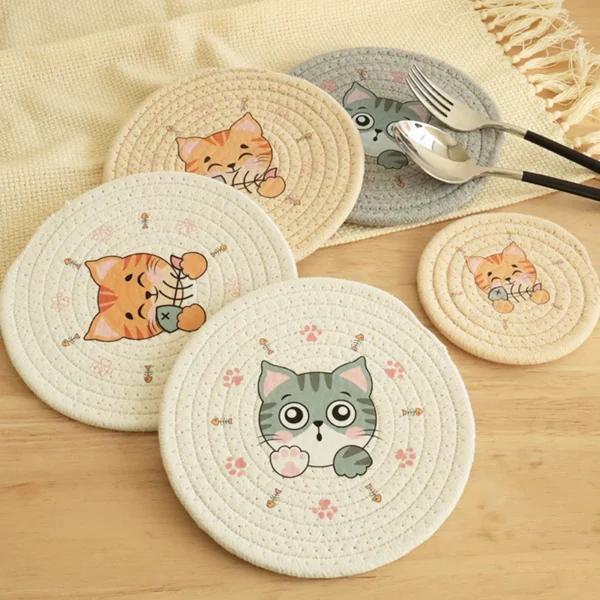 Porta Copos de Gatinho em Algodão Trançado