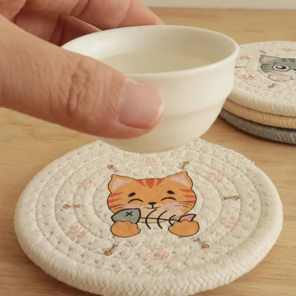 Porta Copos de Gatinho em Algodão Trançado