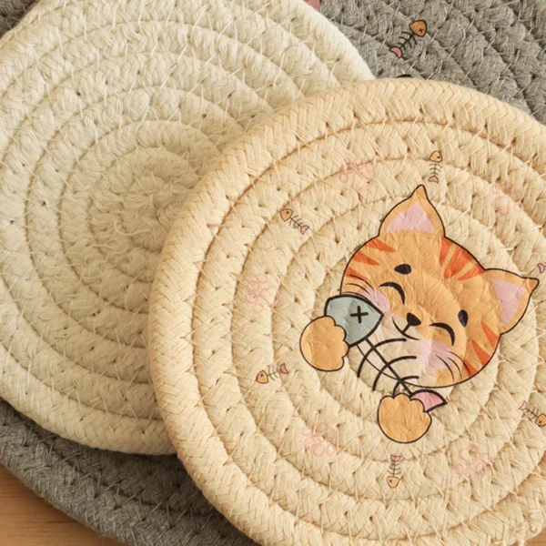 Porta Copos de Gatinho em Algodão Trançado